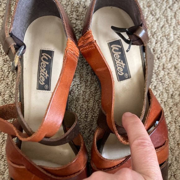 Block heel vintage strappy sandals genuine leather size 10 by Westies - Picture 3 of 9